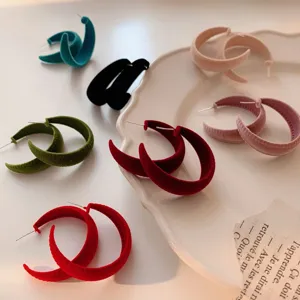 Vintage Flocked Hoop Earrings Retro Velvet Round Earrings With 925 Sterling Silver Earring Post Women Jewelry