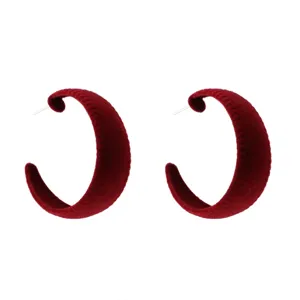 Red flocked hoop earrings for women retro vintage velvet oversized statement earrings
