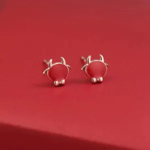 Red bull stud earrings 925 silver needle cute little animal jewelry gift for women girls daily wear