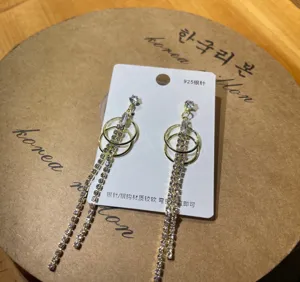 S925 silver needle long tassel rhinestone earrings geometric dangling earrings chic fashion jewelry