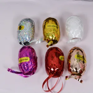 Rubans frisés holographiques colorés en forme de ballon, idéaux pour mariages et déco de ballons.