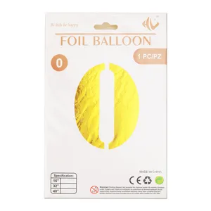 Ballon aluminium chiffre zéro vue détaillée pour décoration de fête et carte d'emballage