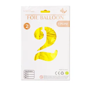 Ballon aluminium chiffre 2 or de 40 pouces pour décoration de fête d'anniversaire en emballage