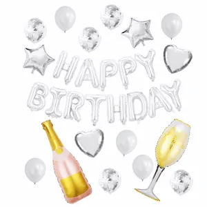 Set di palloncini decorativi per feste di compleanno con bottiglia di champagne e lettere.