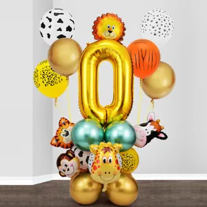 Décoration de Ballon de Fête d'Anniversaire d'Animaux de la Forêt de la Jungle Colonne de Nombre en Aluminium pour Enfants