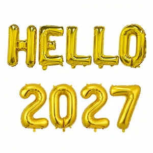 Ballons en aluminium doré Hello 2027 ensemble pour décoration de fête du Nouvel An.