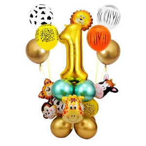 Kit de ballons de fete animaux de la jungle avec ballon chiffre 1 géant anniversaire