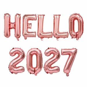 Lot de ballons en feuille d'aluminium or rose HELLO 2027, idéal pour la décoration du Nouvel An.