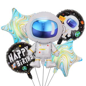 Set di 5 palloncini in alluminio astronauta per decorazione festa bambini tema spazio.