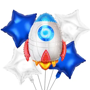 Dettagli del set di palloncini in alluminio a razzo e stelle per feste di compleanno bimbi.