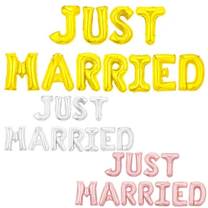 Lot de Ballons Lettres Just Married 16 Pouces Or Argent Or Rose Ballons en Aluminium pour Décorations de Mariage et Fête