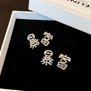 Strass Chinese karakters oorknopjes chique trendy stijl unieke sieraden voor vrouwen
