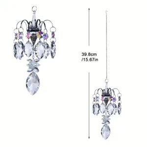 Crystal Glass Suncatcher Pendant Chandelier Hanging Ornament for Garden Decor 39.8cm