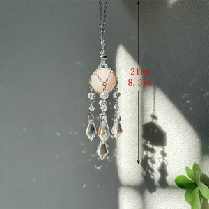 Crystal suncatcher hanging ornament with natural stone pink quartz prism for window home decor