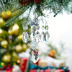 Crystal glass hanging chandelier suncatcher detail view for gorgeous home and garden decor.