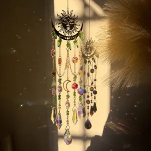 Celestial crystal suncatcher wind chime window hanging rainbow maker for home room decor.