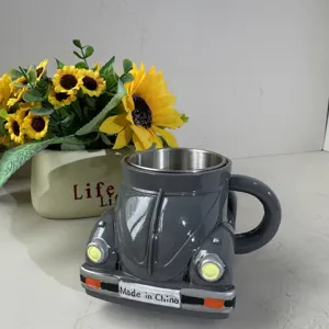 Novelty beetle shaped coffee mug with stainless steel liner, creative gift for coffee lovers.