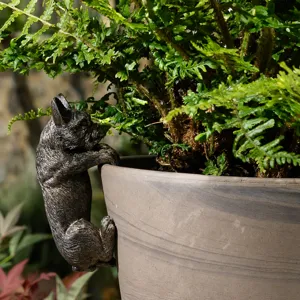 Antique bronze French bulldog pot hanger plant climbing figurine for garden home decor.