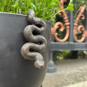 Bronze snake pot hanger figurine, decorative plant companion for garden and home decor detail