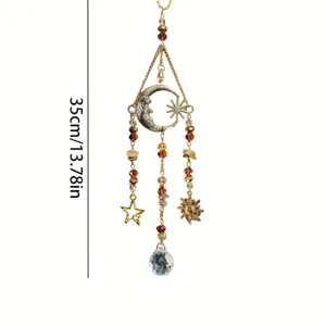 Crystal suncatcher hanging ornament with moon sun and star design, home decor 35cm