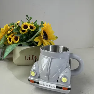 Beetle shaped coffee mug ceramic stainless steel cute car design cup for coffee lovers