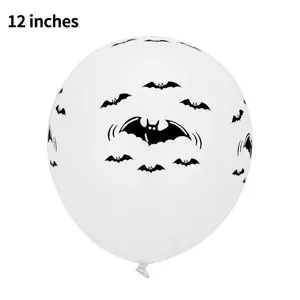 12 Zoll weißer Latexballon mit schwarzem Fledermausdruck, ideal für Halloween Party.