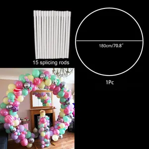 Vue détaillée du support d'arche de ballon rond avec 15 tiges, kit de déco de fête 180 cm.