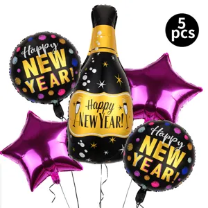 Kit de ballon aluminium Nouvel An 5 pcs bouteille de champagne etoile decoration fete