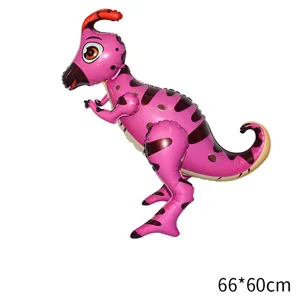 Pink dinosaur aluminum foil balloon detail view, perfect for children birthday party decoration.