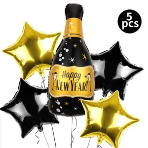 Nouvel An Ballon Set Bouteille de Champagne et Ballons Étoiles 5Pcs Décoration Fête