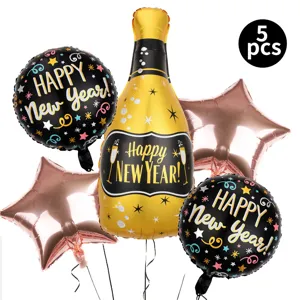 Ensemble de ballons Nouvel An decoration bouteille de champagne et etoiles 5pcs pack