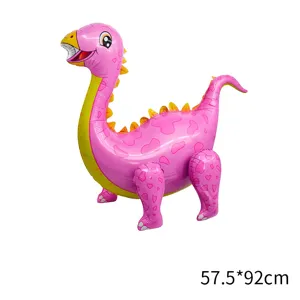 Pink dinosaur foil balloon for birthday party and kids room decoration, size 57.5x92cm.