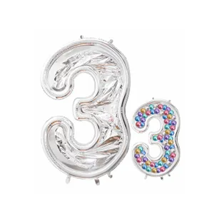 Ballon aluminium chiffre 3 et ensemble de décoration de ballons colorés pour anniversaire.