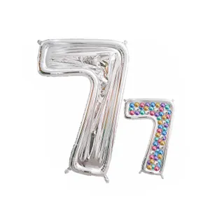 Numero 7 ballon aluminium cadre decoration fete anniversaire argent brillant style