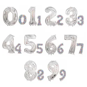 Ballons en aluminium chiffre argenté pour décorations de fête d'anniversaire, affichage.