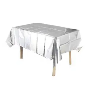 Nappe en feuille d'aluminium argentée jetable housse de table de fête d'anniversaire
