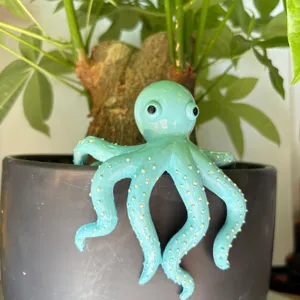 Adorable pieuvre en résine bleue pour pot de fleurs, jolie figurine d'animal marin.