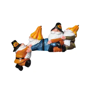 Set di statuette decorative in resina con gnomo zucca di Halloween, ornamento creativo per autunno.