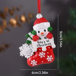 Cute resin Christmas stocking snowman hanging ornament for tree holiday home decor, 9cm size.