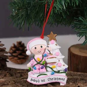 Christmas Tree Hanging Ornament Resin Cute Doll Sock Snowflakes Festive Holiday Party Home Decoration Gift