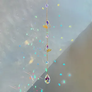 Crystal suncatcher butterfly hanging pendant prism rainbow maker for home garden decor window.