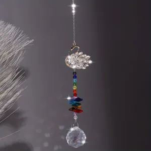 Attrape-soleil cygne en cristal suspension avec perles colorees et boule pour decoration