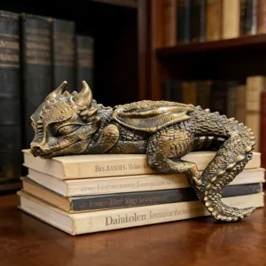 Resin Sleeping Dragon Figurine Antique Bronze Black Bookshelf Decor Fantasy Animal Statue Home Office Desktop Ornament