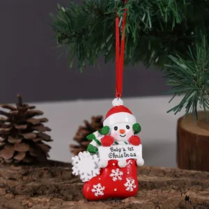 Christmas snowman stocking ornament resin hanging decoration for holiday tree and home interior decor