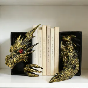 Kreative Drachen Buchstütze Kunstharz, gotische Regaldekoration für Büro und Arbeitszimmer.