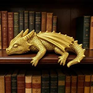 Harz schlafender Drache Figur Regal Dekoration, goldene Fantasy Drache Statue Heimdeko.