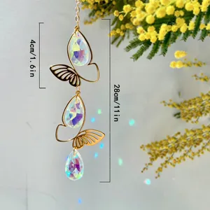 Gold butterfly crystal suncatcher prism hanging pendant for window home and garden decor