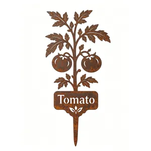 Vintage rusty metal tomato garden plant marker stake decorative sign for vegetable yard