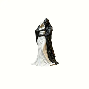Gothic dark grim reaper and queen embrace resin figurine home decor, black and white statue sculpture