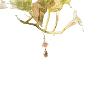 Gold sun crystal pendant for potted plant decoration, small hanging suncatcher decor.